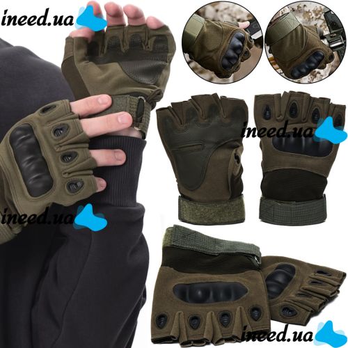 Tactical Gloves with Open Fingers Glove Support 7844 Fingerless Men's Military Gloves with Shockproof Inserts to Protect Knuckles Khaki