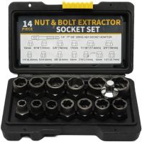 Nut Extractor ES-14 extractor kit a set of tools for removing and removing impact damaged bolts, nuts and screws in a case of 14 pieces