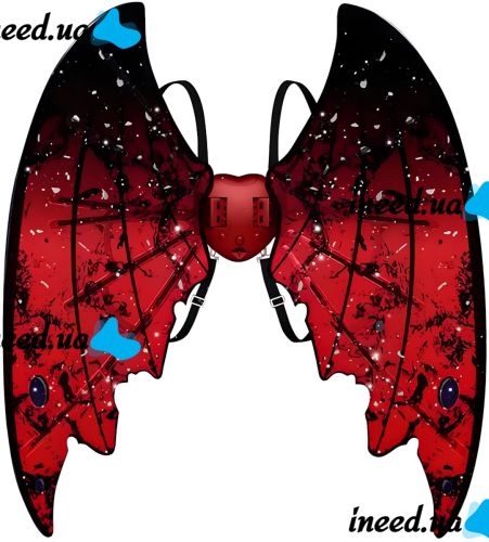Дитячі рухливі крила Дракона Shadow Angel 2 електричні карнавальні крила на ремінцях з підсвічуванням музикою і ефектом пурхання 68 см червоні