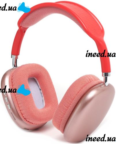 Накладні бездротові навушники Bluetooth Macaron P9 Max з AUX повнорозмірні блютуз стереонавушники зі слотом карти пам'яті MicroSD, TF Card червоні