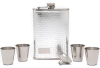Gift men's set flask with stacks of Silver Gap GT-21-1 6 in 1 set, a 240 ml alcohol flask, a watering can and 4 30 ml stainless steel glasses