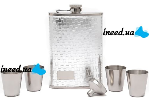 Gift men's set flask with stacks of Silver Gap GT-21-1 6 in 1 set, a 240 ml alcohol flask, a watering can and 4 30 ml stainless steel glasses