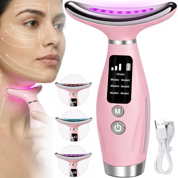 Neck Beauty Device HY69 7 modes myostimulator for face and neck skin tightening and lifting with display and back light