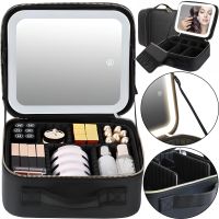 Niceland MAG-589 Cosmetics Storage Organizer with LED Mirror and Carrying Handle, Travel Cosmetic Bag, Illuminated Beauty Case Black