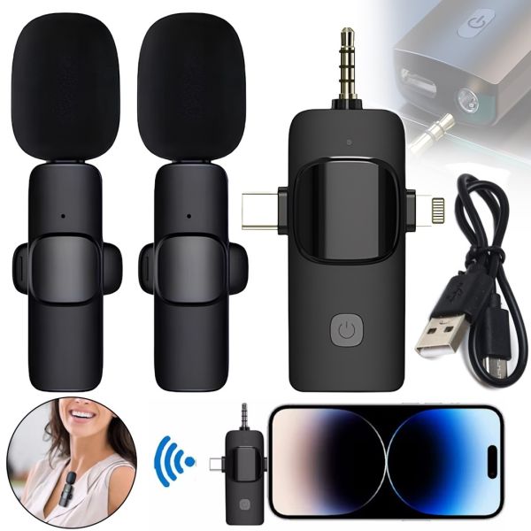 Петличный двойной микрофон Wireless Microphone K15 петличка с прищепкой на одежду 2 микрофона Type-C Lightning с шумоподавлением для блогера K-15