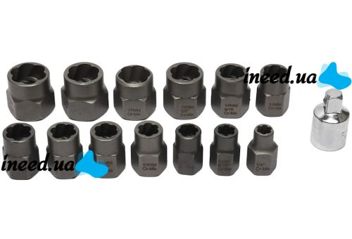 Nut Extractor ES-14 extractor kit a set of tools for removing and removing impact damaged bolts, nuts and screws in a case of 14 pieces