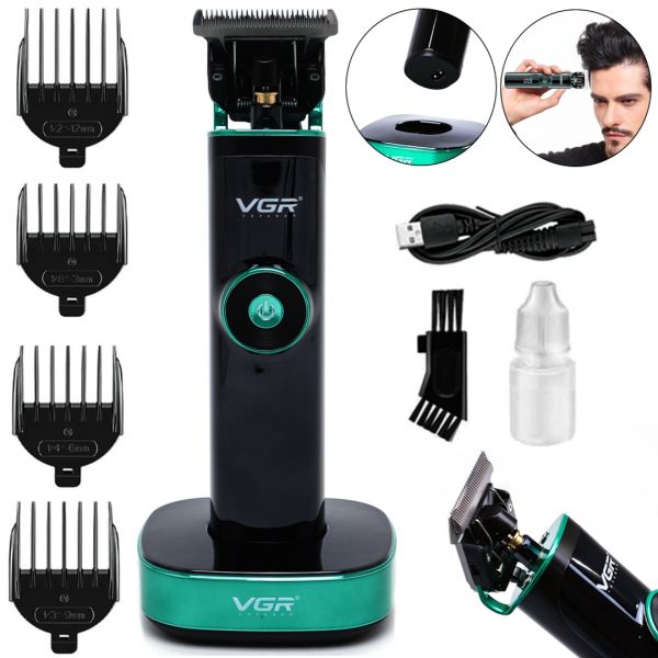 VGR V-671 cordless cordless hair clipper, men's trimmer on beard and mustache stand with interchangeable USB attachments
