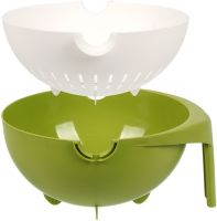 Подвійний друшляк з мискою Mesh Strainer Drain Basket JM-615 2 в 1 зливна миска-друшляк з ситом, пластиковий Ківш для миття фруктів і овочів Зелений