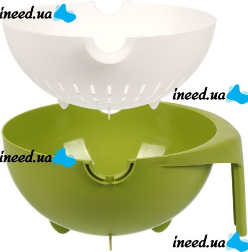 Подвійний друшляк з мискою Mesh Strainer Drain Basket JM-615 2 в 1 зливна миска-друшляк з ситом, пластиковий Ківш для миття фруктів і овочів Зелений