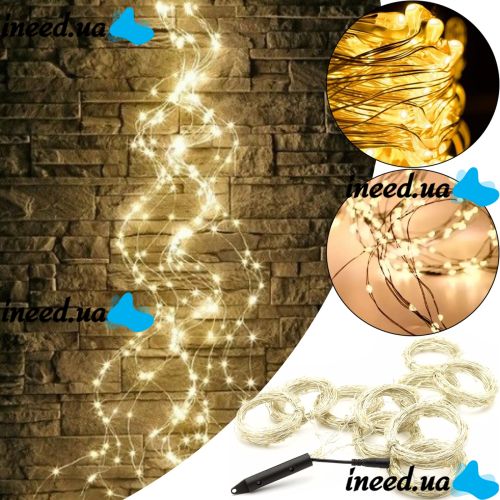 Indoor LED Garland Ponytail 200LED Diodes 2M 10 Strands Warm White For Home Garland Dew 10 Strings of 2 Meters USB Warm White