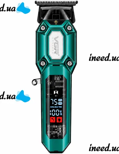 VGR V-900 5W Cordless Hair Clipper—a cordless men's trimmer for trimming beards and mustaches, featuring interchangeable attachments and a USB display