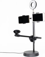 Кільцева LED лампа Phone Stand Youtuber HA - 12 селфи лампа 16 см настільний штатив з підставкою для мікрофона і двома тримачами для телефону від USB