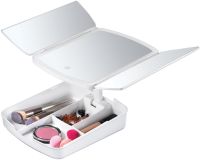 Desktop Triple Mirror with Magnification My Fold Away MA-17 Cosmetic Organizer for Storing Cosmetics and Battery-powered Makeup Backlight