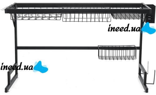 Сушарка для зберігання посуду над раковиною Storage Shelf Sink Rack XL - 738 двоярусна полиця для сушіння, настільний органайзер на мийку XY-6203 Чорний
