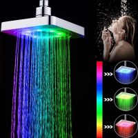 Светодиодная квадратная насадка лейка для верхнего душа Shower head AND XL-902 с LED RGB подсветкой, Душевая насадка-лейка с датчиком температуры