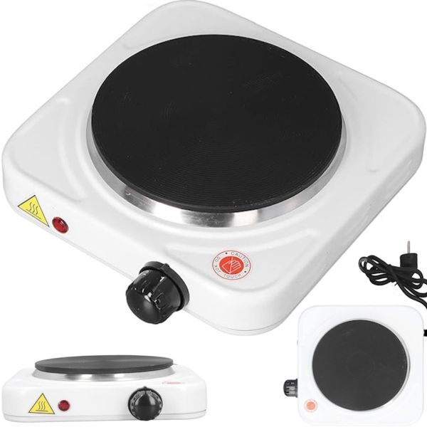 Hot Plate JX-1010A Desktop Electric Stove with 1 Burner, Single-burner 1000W Disc Electric Stove with 5-position Thermostat White