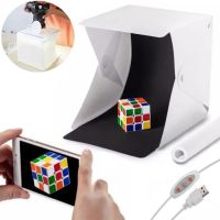 Folding photo box NJ-0065 with Led-lighting 22x22x22 cm for subject shooting, Lightbox for macro photography, Mini photo studio 2 backgrounds