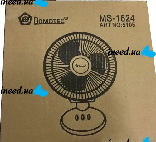 Настольный вентилятор Domotec MS-1624 портативный поворотный электровентилятор 2 режима скорости с защитной сеткой для дома 23W MS1624 Белый 