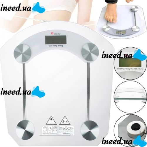 Domotec MS-2003B Electronic Floor Scales up to 180 kg Square Glass Scales with LED Display for Weighing Domotec MS2003B 0.1 kg Pitch Transparent
