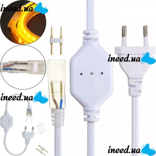 Кабель питания адаптер для светодиодной LED ленты 5050 Foton Power Cable Neon с контроллером 220V IP65, Шнур вилка для светодиодного неона от 220В