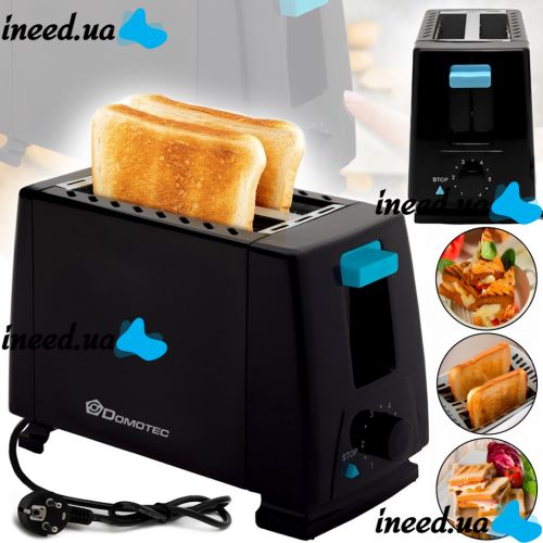 Domotec MS-263 650W electric toaster for 2 toasted bread with removable tray and toasting degree adjustment Black