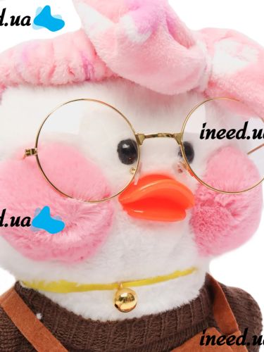 М'яка іграшка Huada Toys качечка в окулярах Lalafanfan 35 см, плюшева качка в одязі Cafe mimi duck Лалафанфан Біла