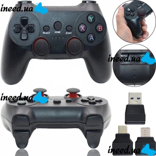 Беспроводной джойстик геймпад Game Pad CM-019 для PC Android с адаптерами, Игровой контроллер 2,4G для компьютера и телефона от батареек Черный