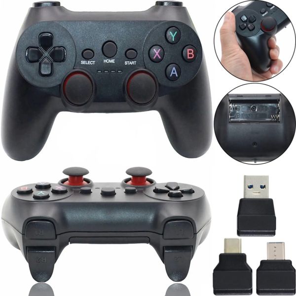 Беспроводной джойстик геймпад Game Pad CM-019 для PC Android с адаптерами, Игровой контроллер 2,4G для компьютера и телефона от батареек Черный