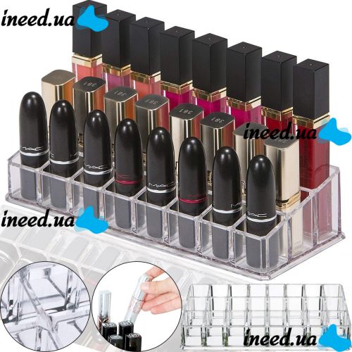 Універсальний акриловий органайзер підставка Lipstick Shelf на 24 комірки для зберігання косметики і помади Контейнер для макіяжу і дрібниць прозорий