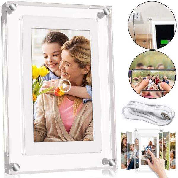 Цифровая акриловая фоторамка Photo Frame Frameo 5" 32 ГБ с Wi-Fi сенсорным IPS экраном умная электронная рамка для фото и видео с часами 5 дюймов