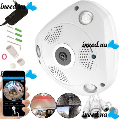 Стельова IP камера відеоспостереження VR Camera V300 360° бездротова панорамна відеокамера на стелю з ІЧ підсвічуванням і мікрофоном Wi-Fi VRCam
