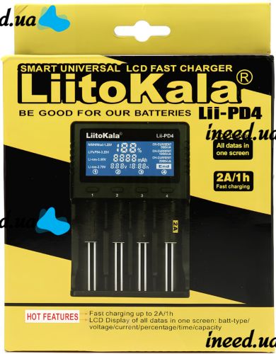 Зарядний пристрій для акумуляторів LiitoKala Lii-PD4 універсальна зарядка c LCD дисплеєм індикатором для батарейок 18650 на 4 акумулятори