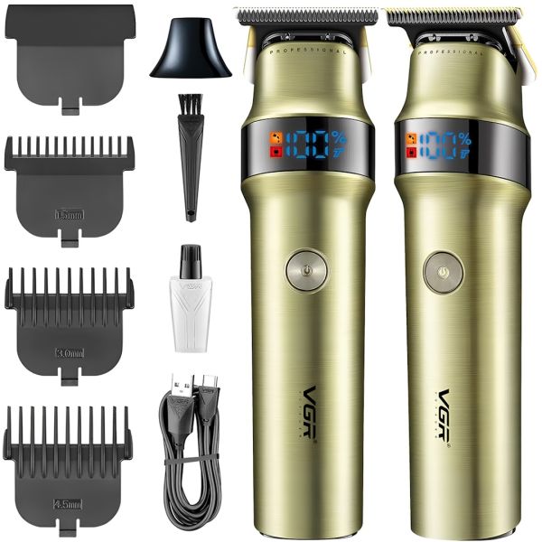 VGR V-991 5W cordless hair clipper 4 interchangeable attachments, cordless men's beard and moustache trimmer with LED display USB