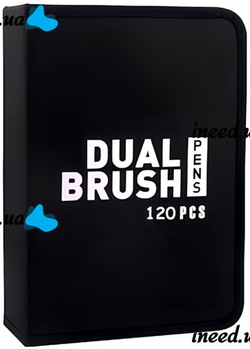 Набір акварельних маркерів-лінерів для малювання Dual Brush 120 шт комплект двосторонніх скетч маркерів кистей на водній основі в пеналі 120 кольорів