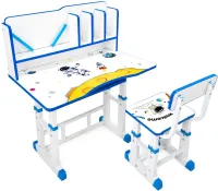 Bambi JU-5129 Convertible Children's Desk and Chair Set—Height-Adjustable Desk and Chair with Shelves and Backpack Holder, 26X-156, Blue