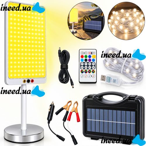 Bailong ZJ-HW006 Spotlight Charging Station with Remote Control, Lantern with String Lights on a Tripod, Featuring a Power Bank and Solar Panel, Powered by a Battery and Cigarette Lighter