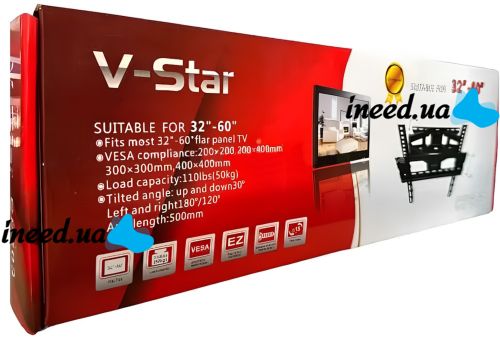 Wall Mounted Swivel Bracket V-STAR CP603 32"-60" Inclined TV Wall Mount, Hanging Plasma Holder 32-60 inches Up to 50kg Black
