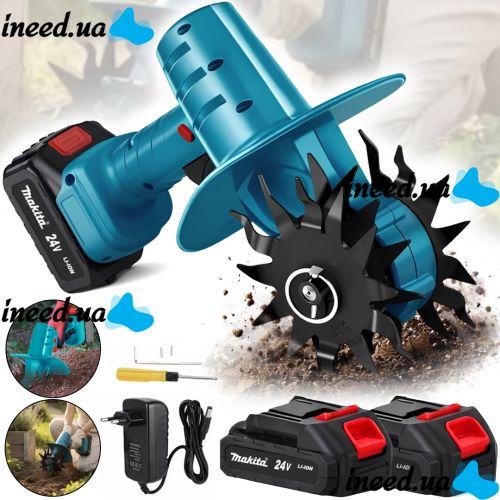 Makita G6685 cordless handheld mini cultivator for loosening and weeding the vegetable garden, cordless electric cultivator with 2 batteries for the garden