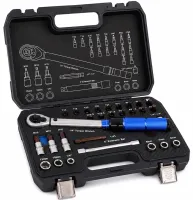 Trimann TM-32 Tool Set with a 5–25 Nm Torque Ratchet and 32-Piece Bit Set, Handheld Quick-Release Ratchet Wrench Set in a Case