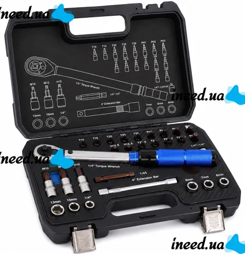 Trimann TM-32 Tool Set with a 5–25 Nm Torque Ratchet and 32-Piece Bit Set, Handheld Quick-Release Ratchet Wrench Set in a Case