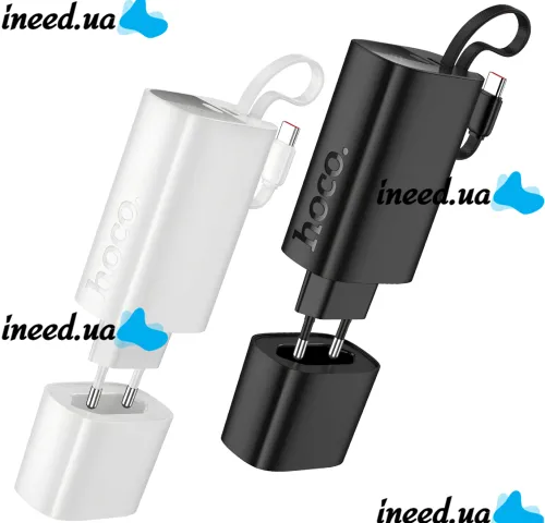 Мережевий зарядний пристрій Hoco J148 PD20W Power Bank 5000 mAh портативний зовнішній акумулятор Type-C повербанк з кабелем і адаптером для зарядки