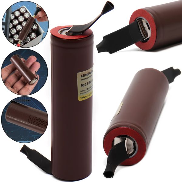 Высокотоковый аккумулятор 18650 LiitoKala HG2 3000mAh 3.7V 20А с выводами под пайку, батарейка с лепестками для замены встроенных аккумуляторов