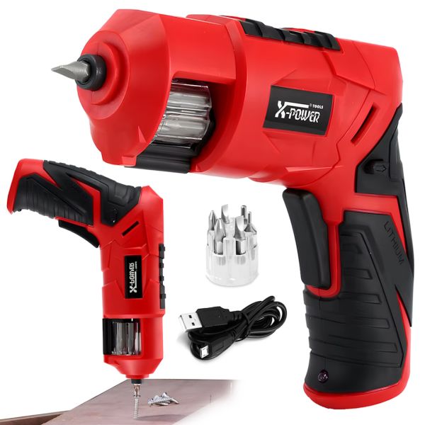 Беспроводная аккумуляторная отвертка X-POWER KCS625-Z6B 4 Нм электроотвертка револьверного типа 1300mAh электрическая с набором бит от USB Красная