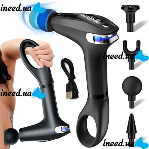 Manual massage gun Fascial Gun Pro HB-005 Black 4 nozzles, wireless percussion vibration massager for the whole body on a battery Black