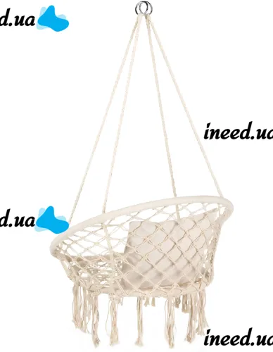 Подвесное кресло-качалка Outtec Boho XXL O-66488 120x80x60 см плетеная садовая качеля, бразильский гамак для дома и террасы до 150 кг Бежевый
