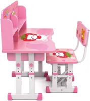 Bambi JU-5129 Convertible Children's Desk and Chair Set—Height-Adjustable Desk and Chair with Shelves and Backpack Holder, 26X-157, Pink