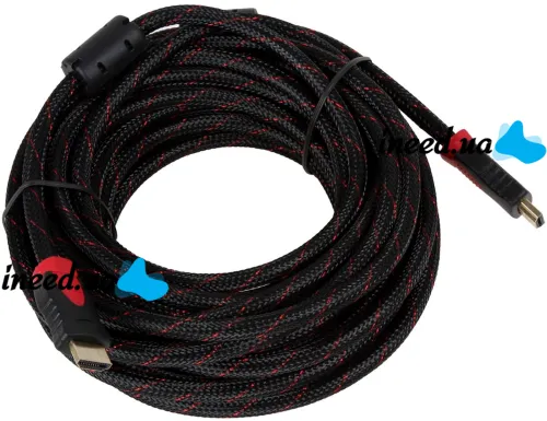 Посилений кабель Hdmi to Hdmi 20м 1080p в обмотці, кабель-подовжувач HDMI-HDMI 20m 20 m, 20 м для монітора і телевізора в обплетенні Чорно Червоний