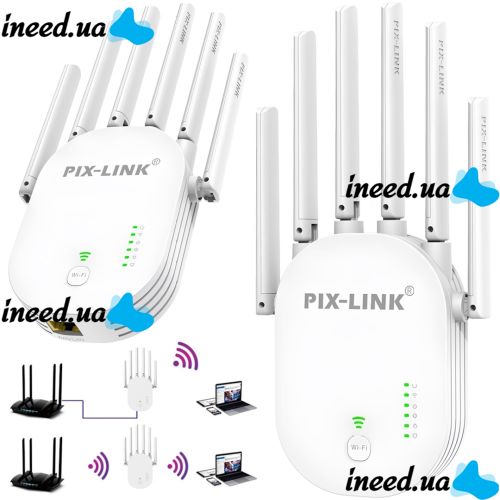 Бездротовий WI-FI ретранслятор Repeater Pix-Link LV-WR60T підсилювач сигналу до 300 Мбіт з WLAN ретранслятор розширювач діапазону вай фай роутера 6 антен