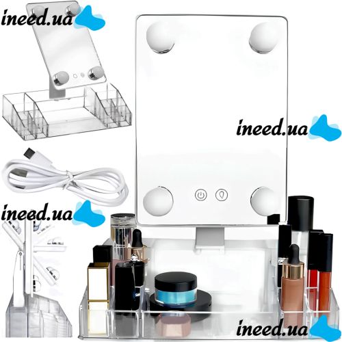 Desktop Makeup Organizer Cosmetic Mirror 360 CY020-036 Touch Screen for Cosmetics with LED Backlight on Stand MAG-714 HH073-1 White