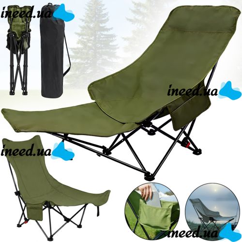 Раскладное кресло шезлонг Lesko DL-274 Green до 120 кг для кемпинга 160х55х60 см складной туристический лежак раскладушка в чехле Зеленый Ranger